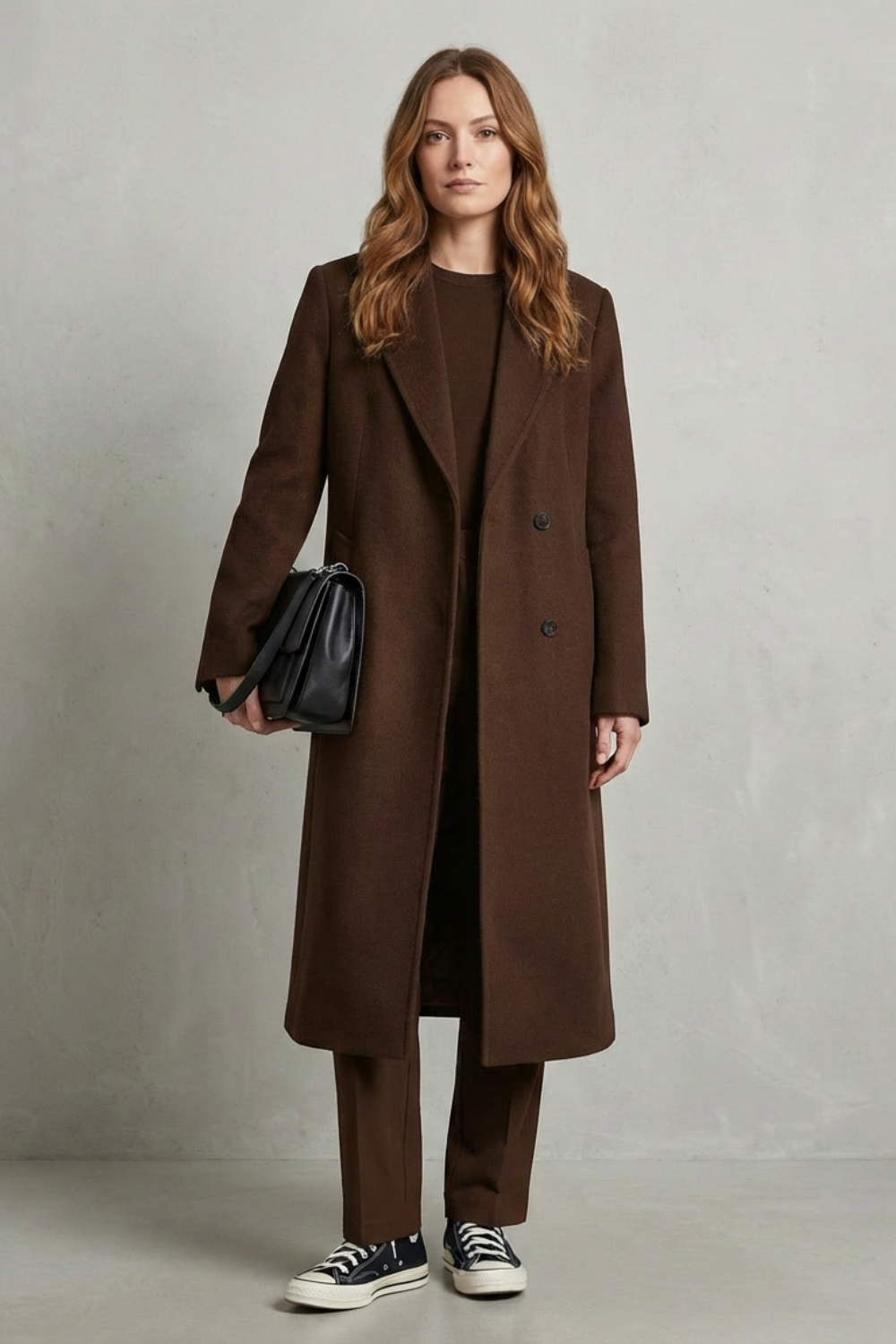 Women's Herringbone Weave Hepburn Wool Overcoat