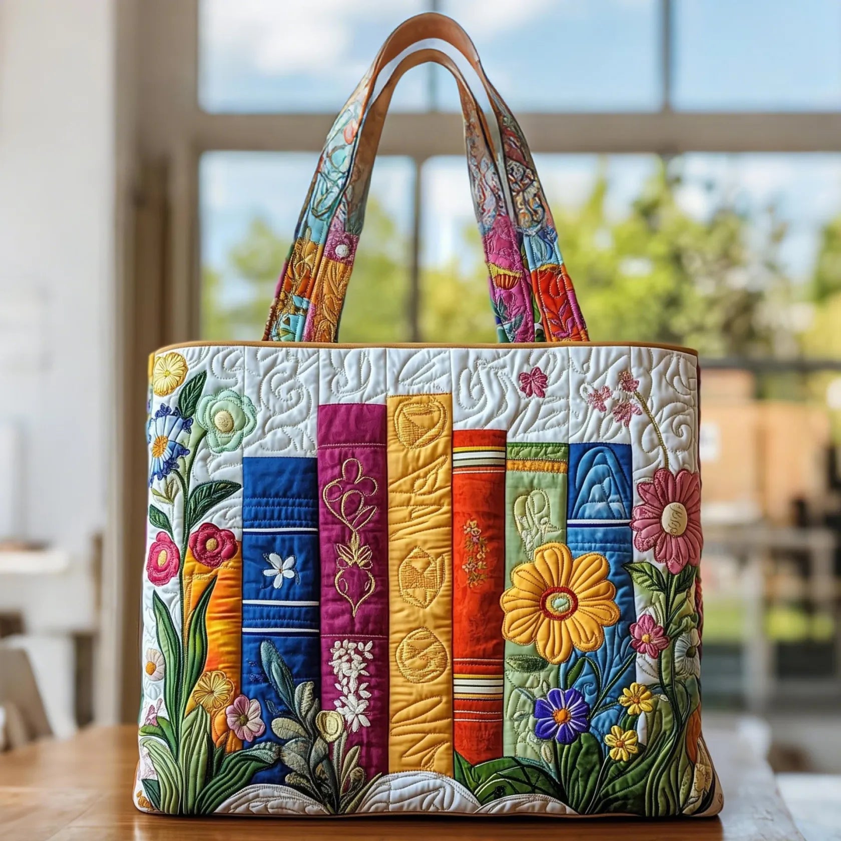 Rosvenelle™ | Handmade Quilted Floral Book Tote Bag