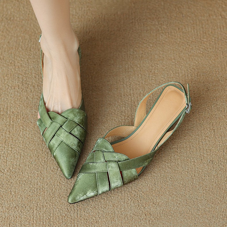 Women's Woven Leather Slingback Heels