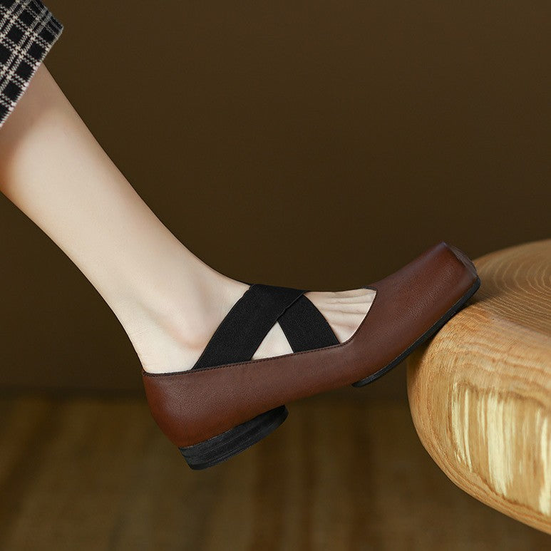 Women's Square Toe Leather Ballets