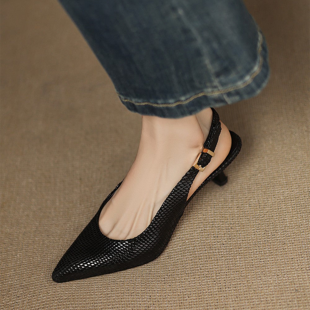 Women's Pointed Leather Slingback Heels