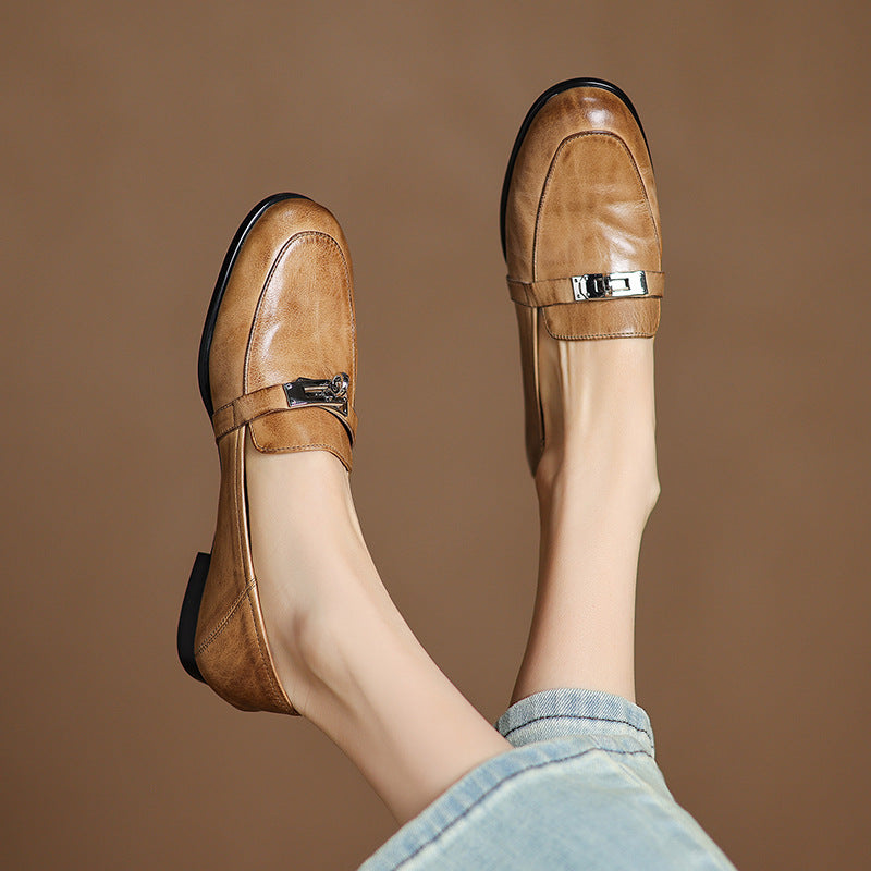 Women's Lock Accent Leather Loafers