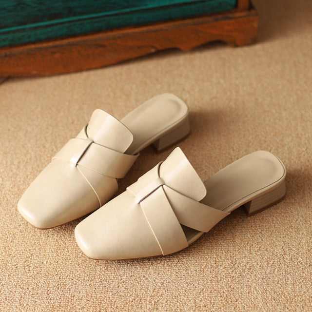 Women's Square Toe Leather Mules