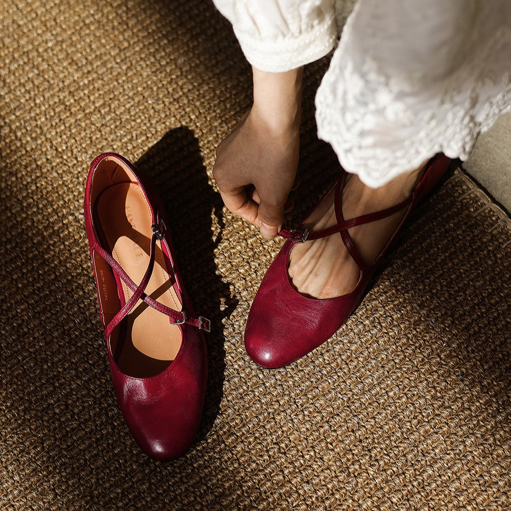 Women's Mary-Jane Leather Flats