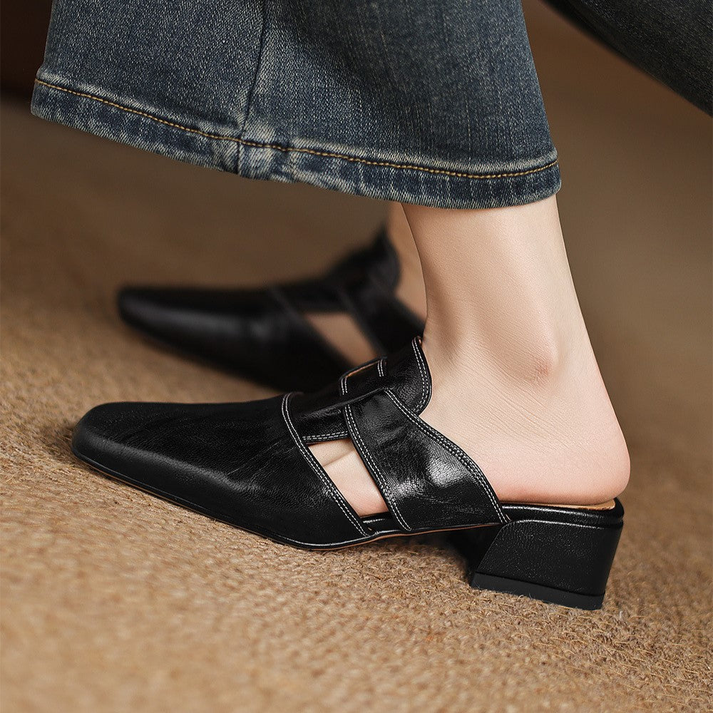 Women's Square-Toe Leather Mules