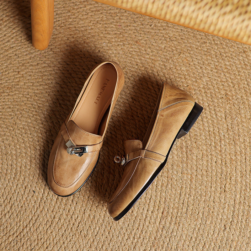 Women's Lock Accent Leather Loafers