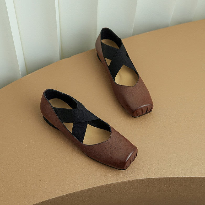 Women's Square Toe Leather Ballets