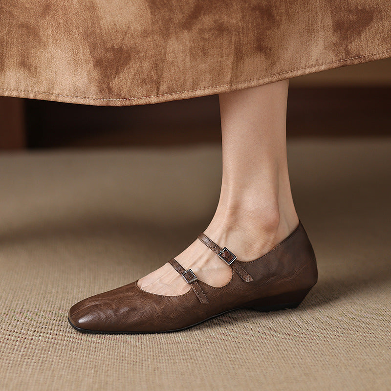 Women's Dual Strap Leather Mary-Janes