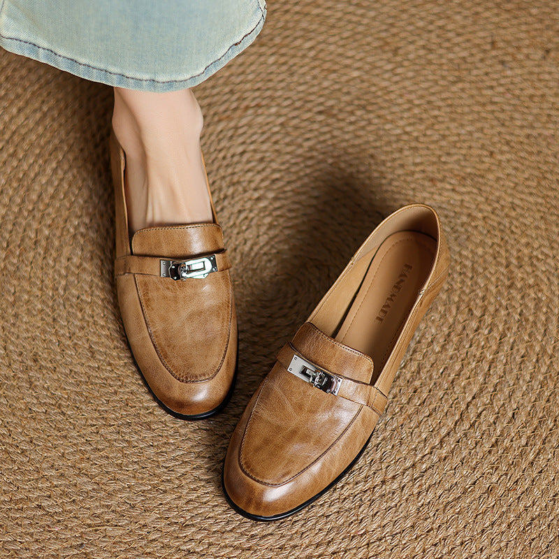 Women's Lock Accent Leather Loafers