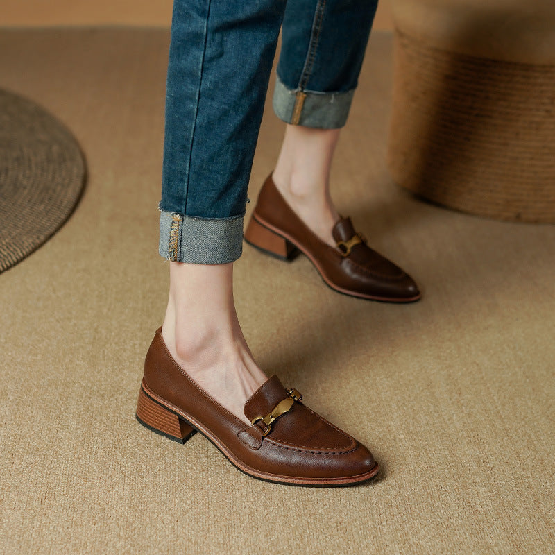 Women's Metal-Bit Leather Loafers