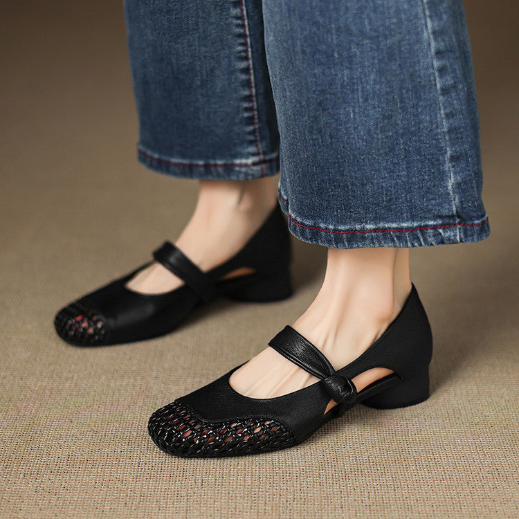 Women's Woven Leather Mary Janes