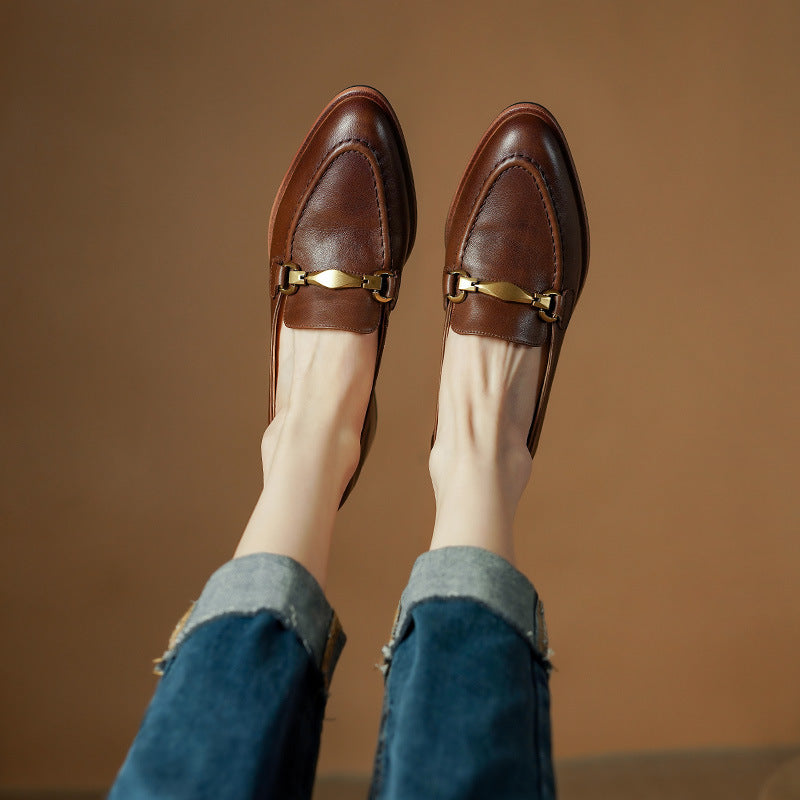 Women's Metal-Bit Leather Loafers
