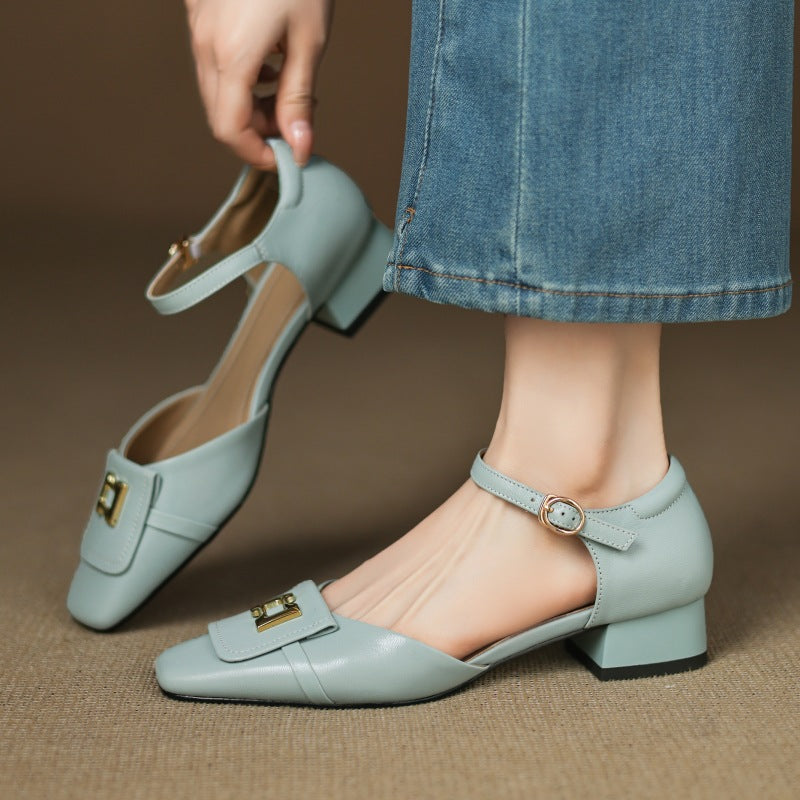 Women's Buckle Leather Mary-Janes