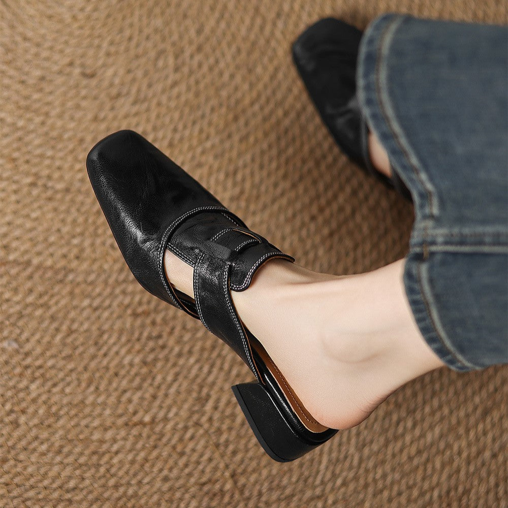 Women's Square-Toe Leather Mules