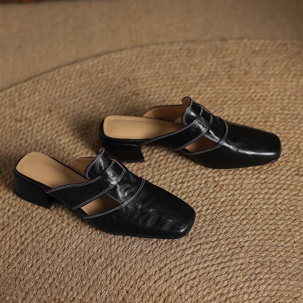Women's Square-Toe Leather Mules