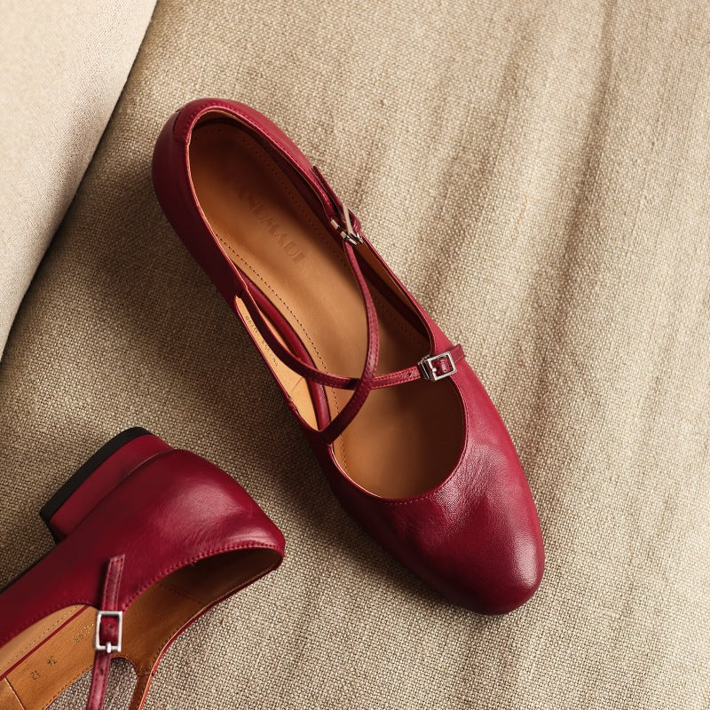 Women's Mary-Jane Leather Flats