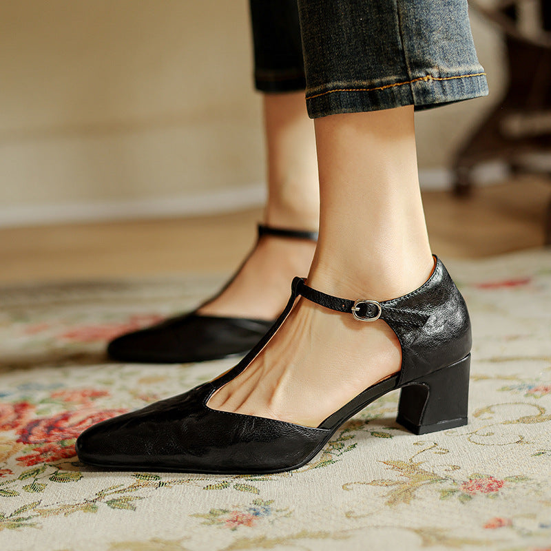 Women's Leather T-Strap Heels