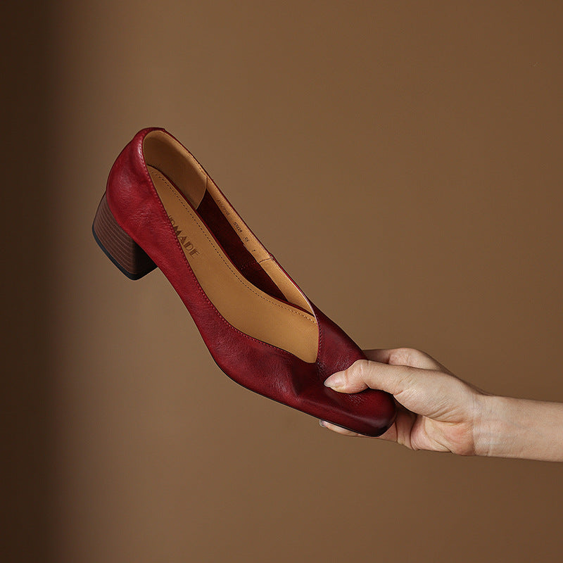 Women's Leather Square Pumps