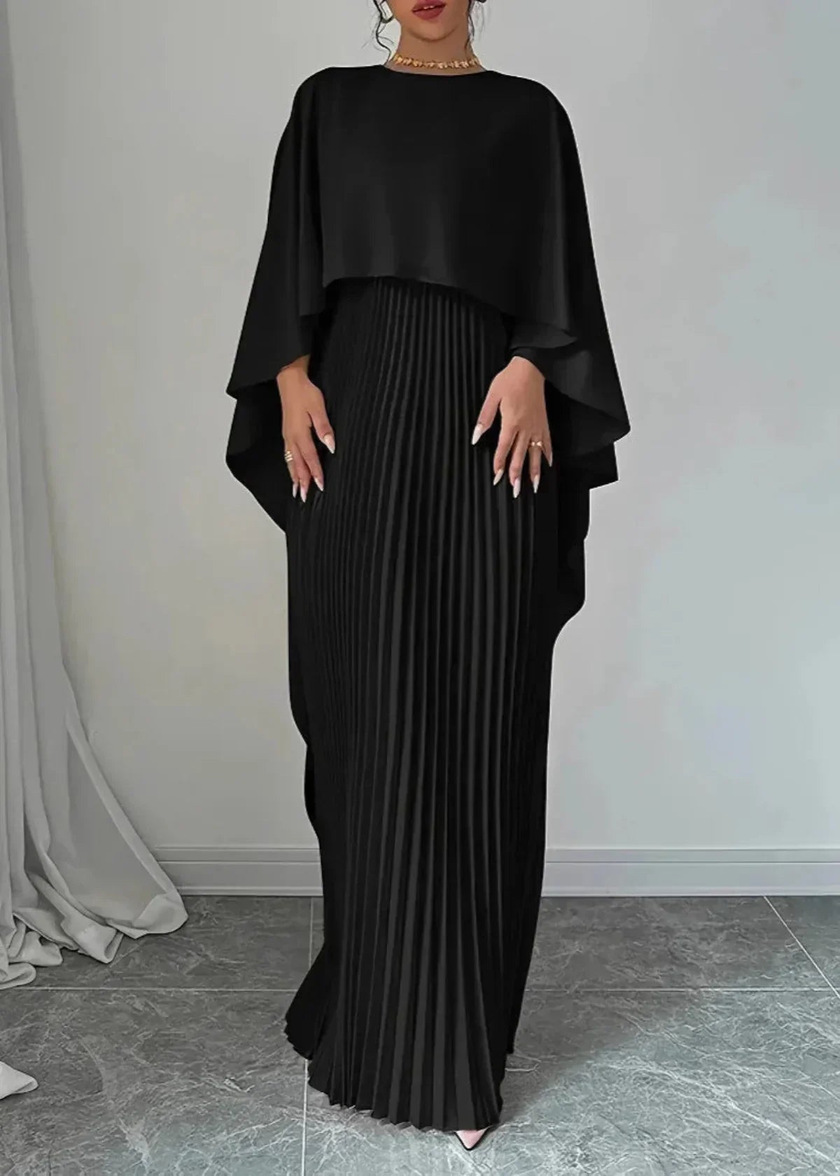 Women’s Wedding Guest Pleated Cape Maxi Dress