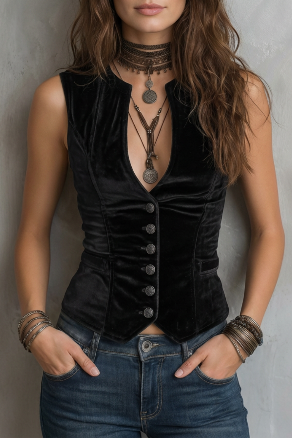 Women's Sculpted Elegance Velvet Buttoned Vest