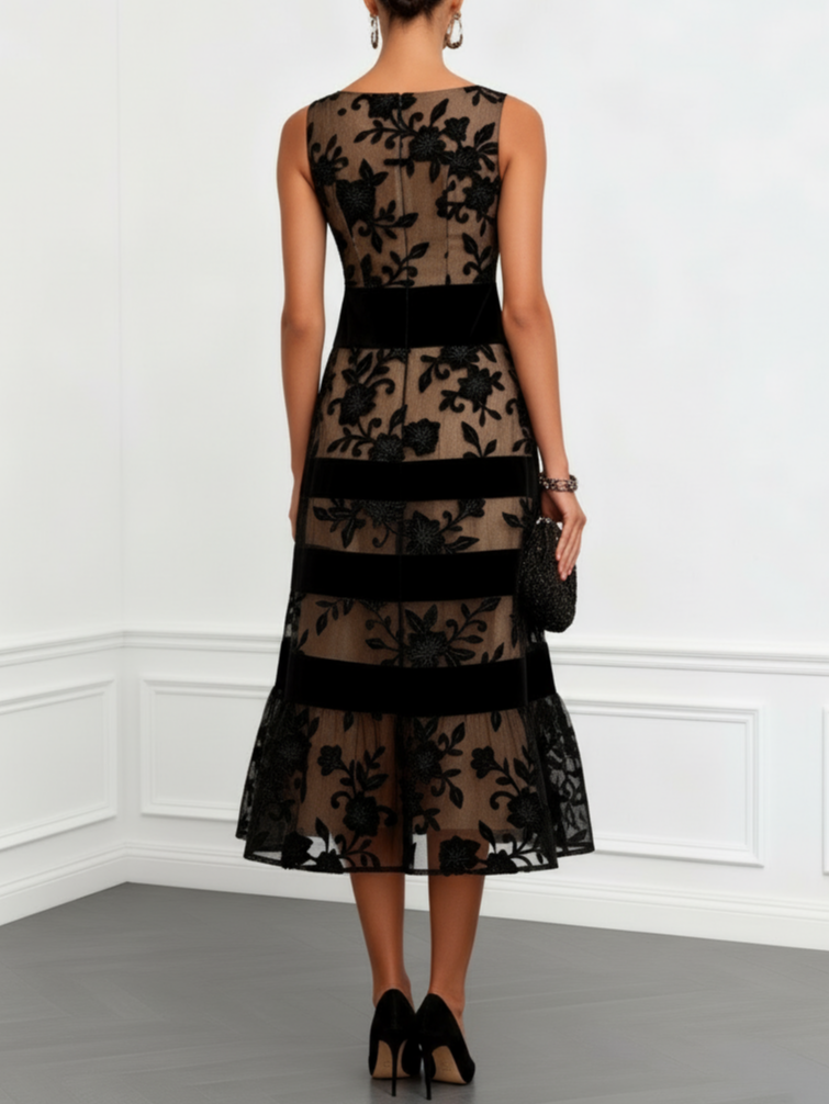 Nivara™ | Floral Sleeveless A-Line Midi Dress