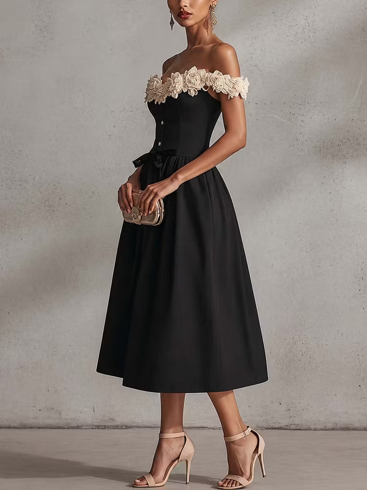 Arabescа™ | Off-Shoulder Floral Neckline Midi Dress