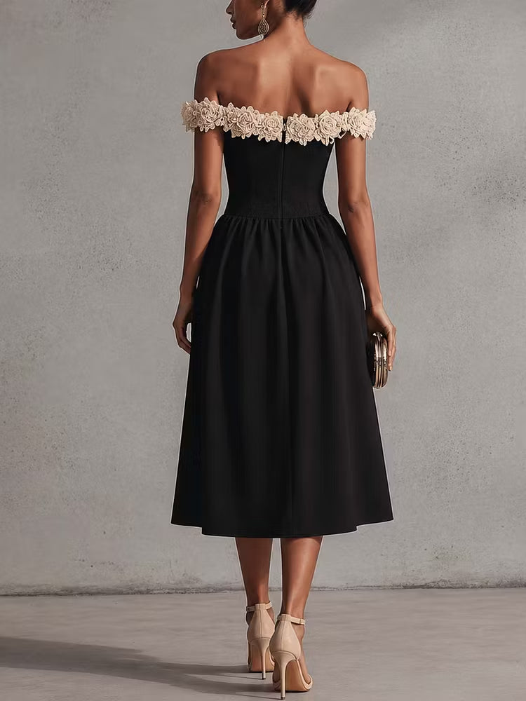 Arabescа™ | Off-Shoulder Floral Neckline Midi Dress