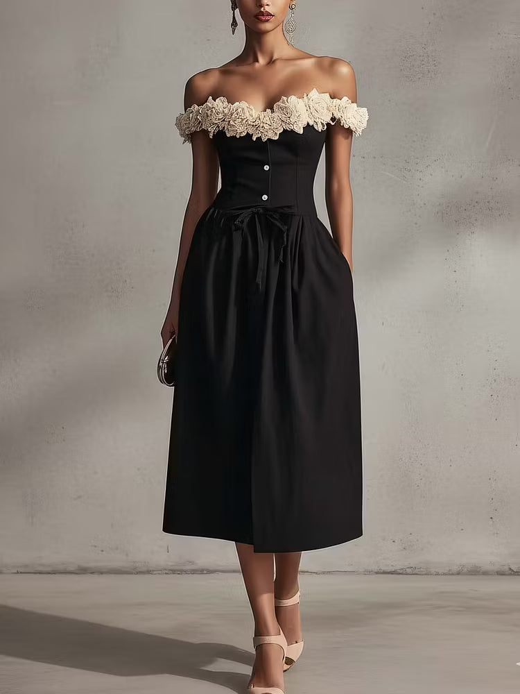 Arabescа™ | Off-Shoulder Floral Neckline Midi Dress