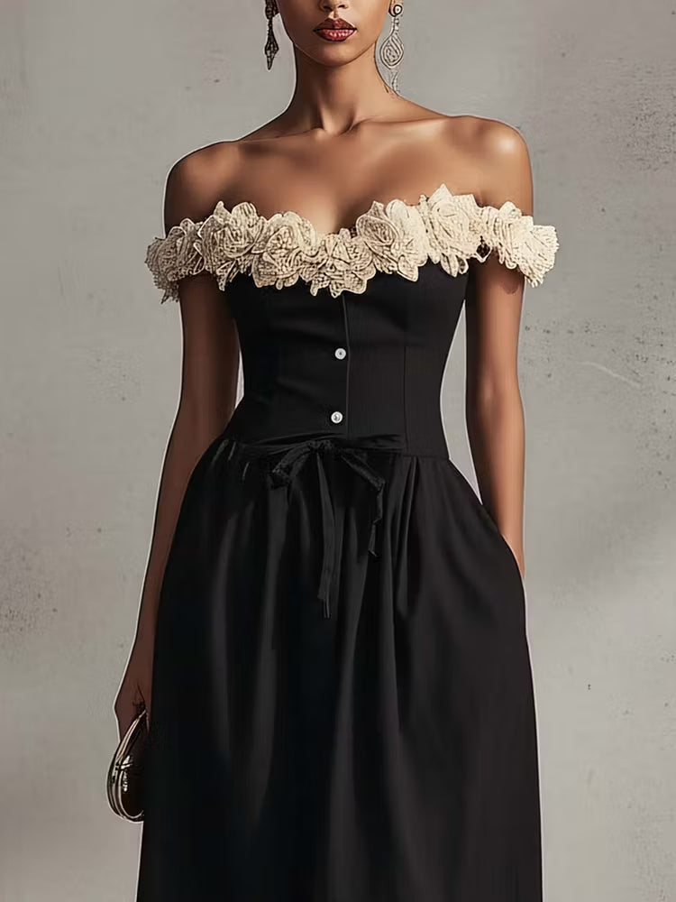 Arabescа™ | Off-Shoulder Floral Neckline Midi Dress