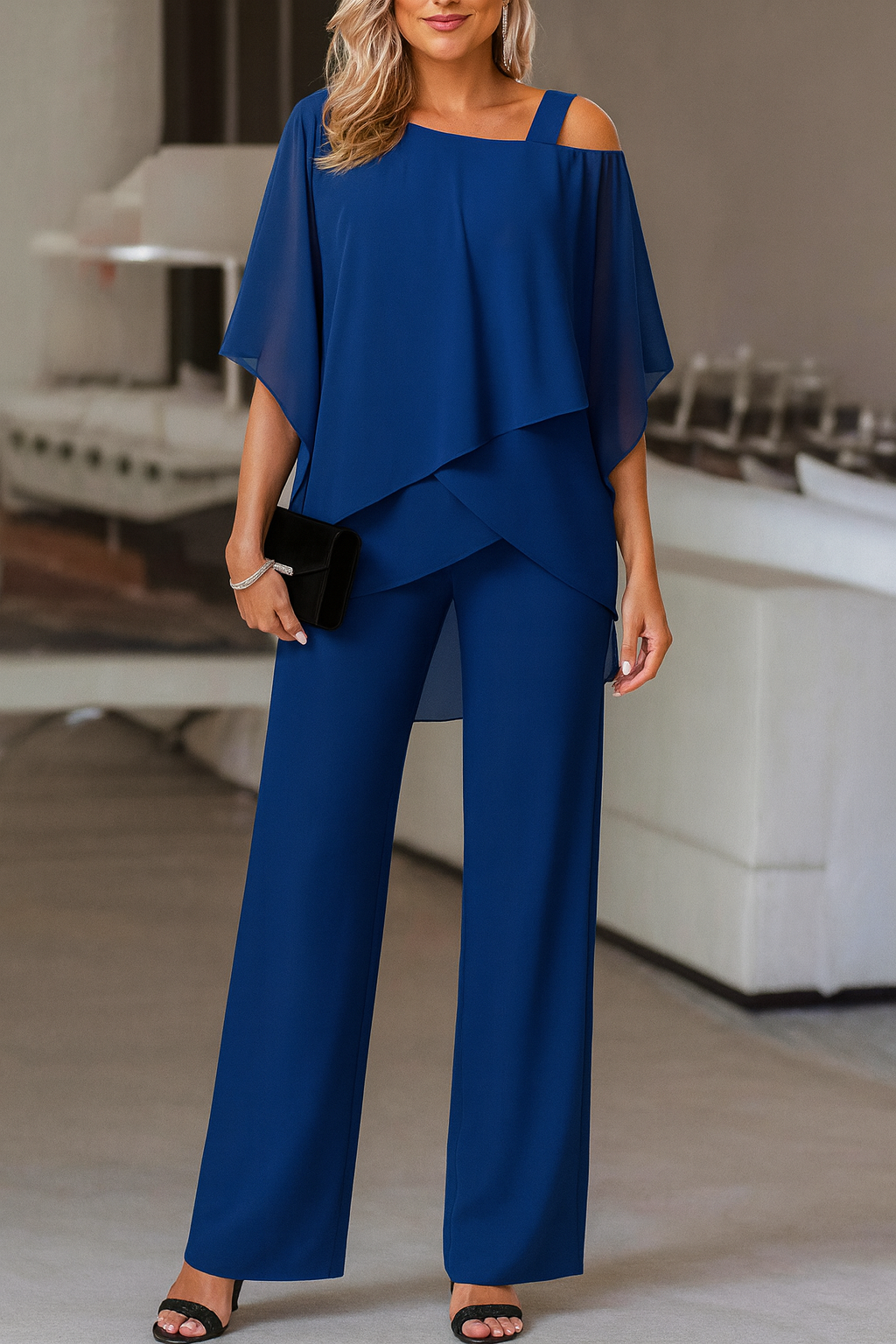 Patricia | Women's Cold-Shoulder Cape-Top Pant Set