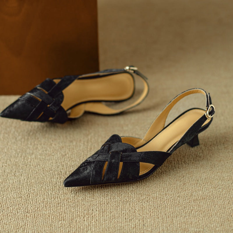 Women's Woven Leather Slingback Heels