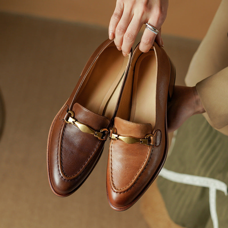 Women's Metal-Bit Leather Loafers