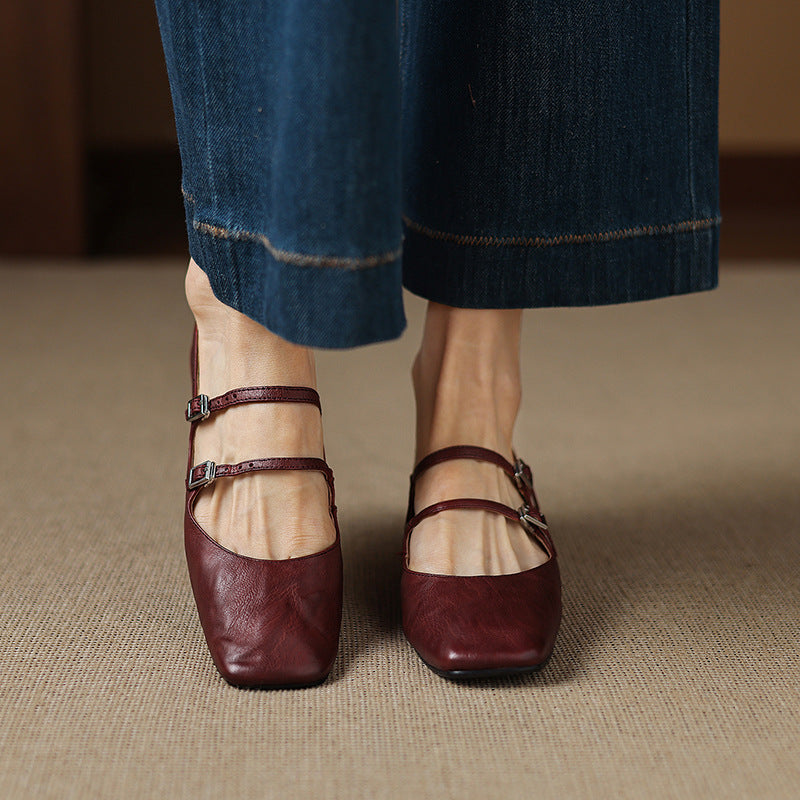 Women's Dual Strap Leather Mary-Janes