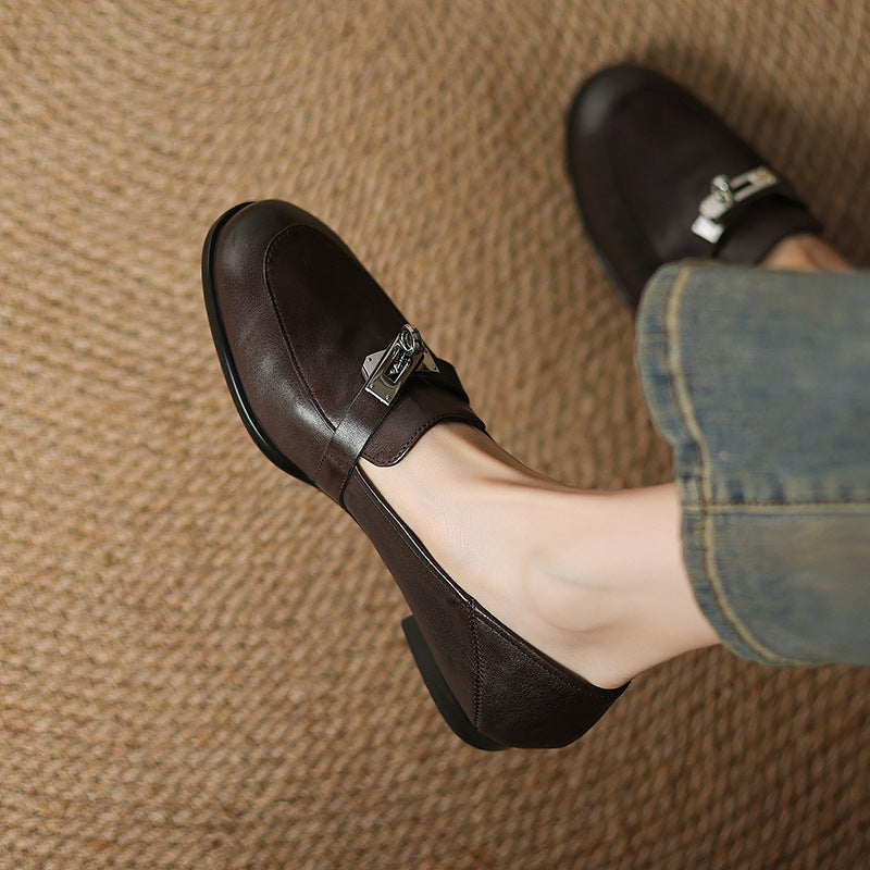 Women's Lock Accent Leather Loafers