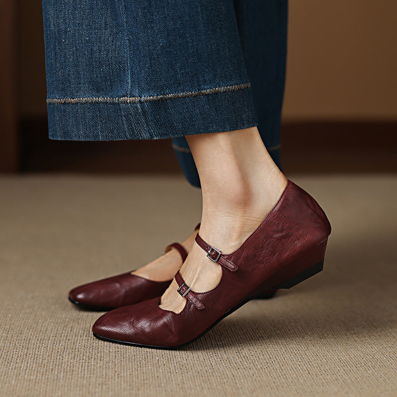 Women's Dual Strap Leather Mary-Janes