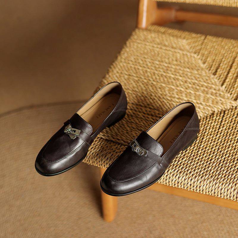 Women's Lock Accent Leather Loafers