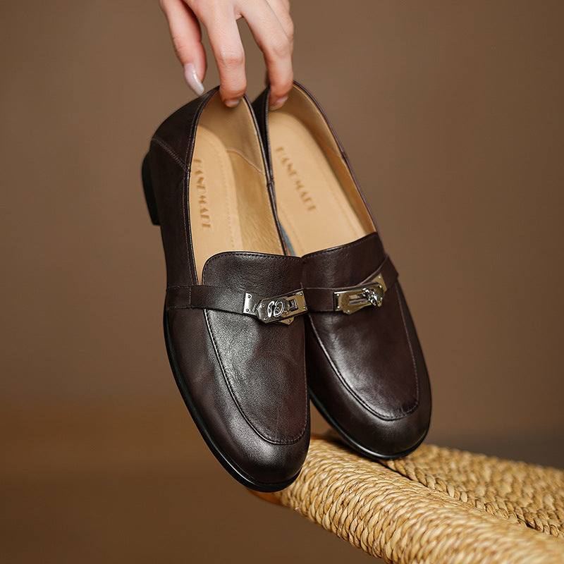 Women's Lock Accent Leather Loafers