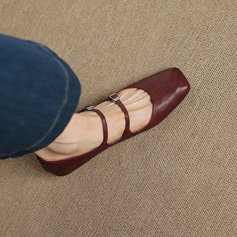 Women's Dual Strap Leather Mary-Janes