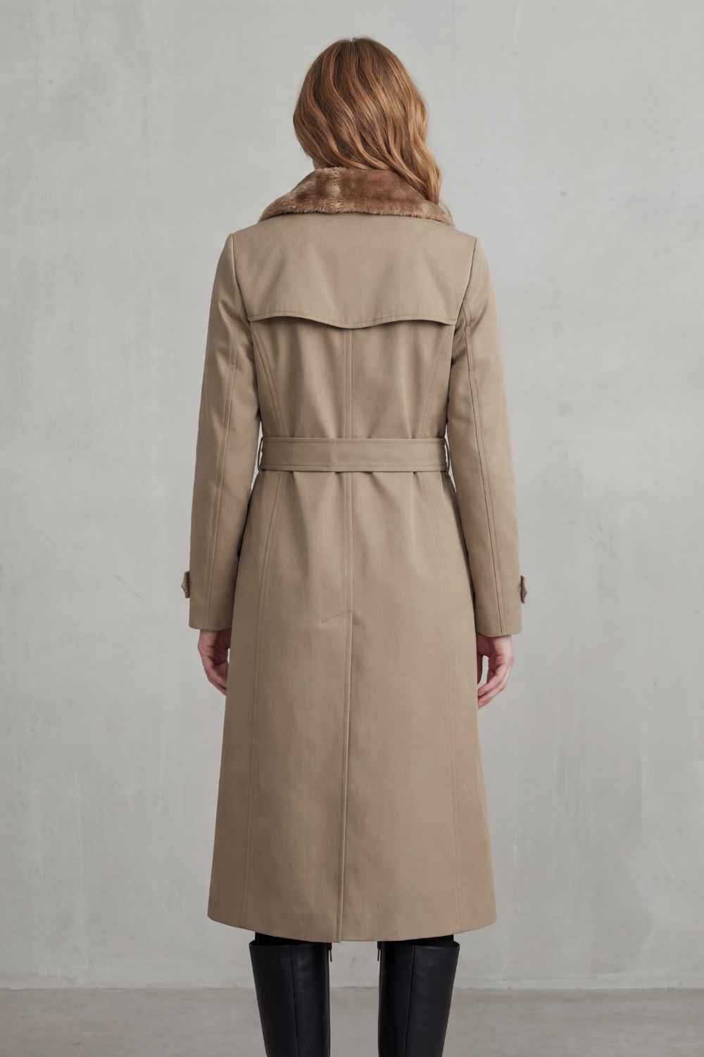 Women's Faux Fur-lined Trench Double-breasted Winter Coat