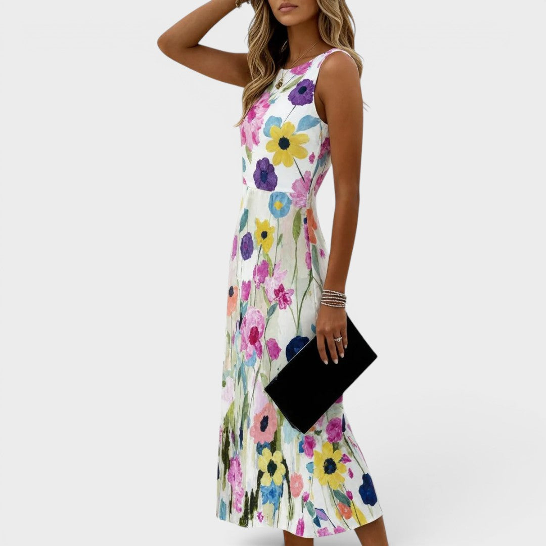 Viviana™ | Watercolor Floral Sleeveless Midi Dress
