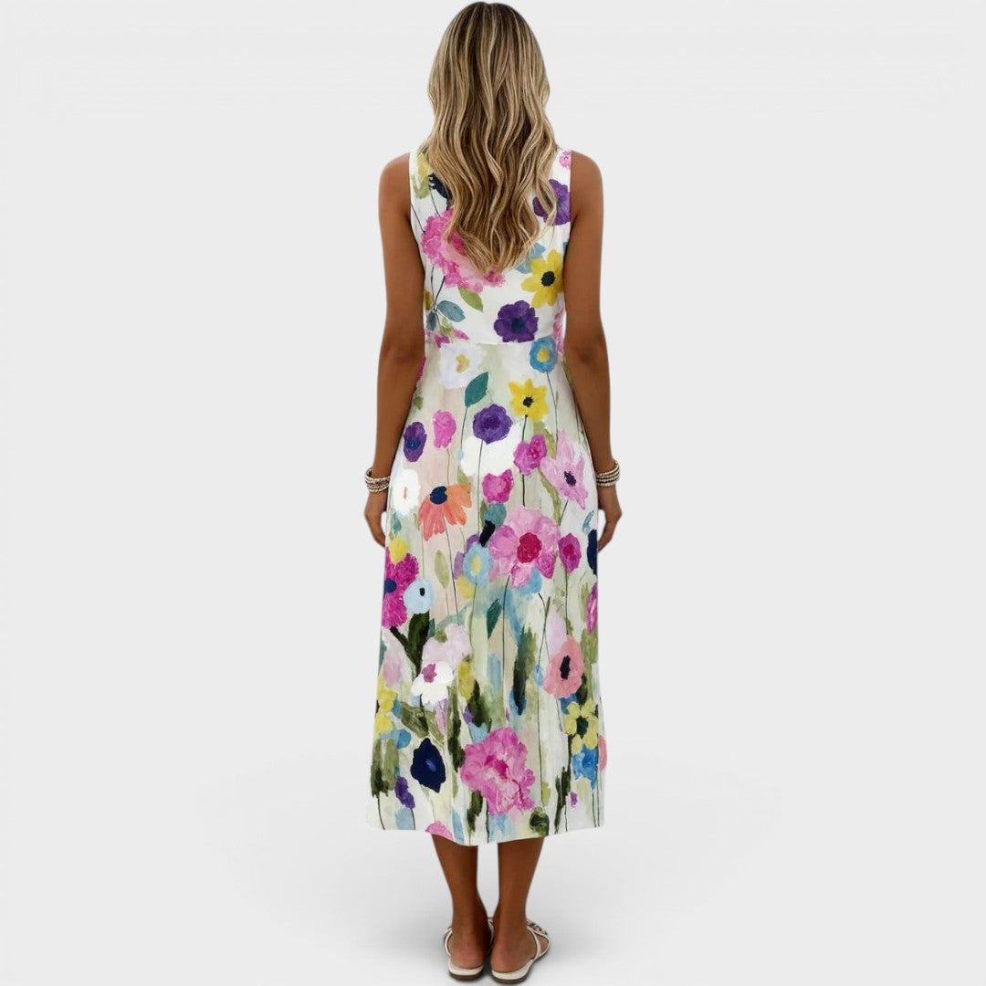 Viviana™ | Watercolor Floral Sleeveless Midi Dress