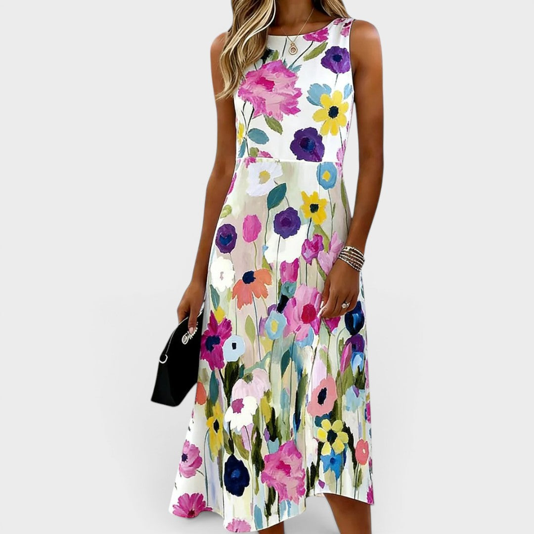 Viviana™ | Watercolor Floral Sleeveless Midi Dress
