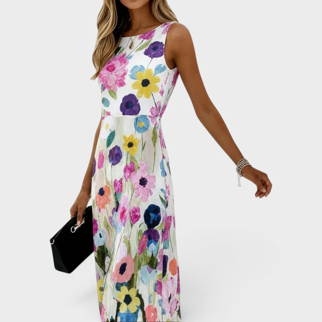 Viviana™ | Watercolor Floral Sleeveless Midi Dress