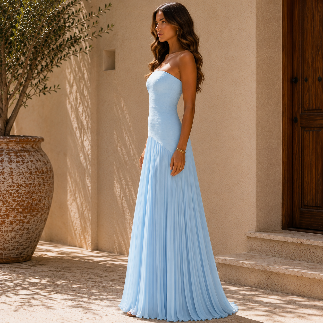Bianca™ | Strapless Pleated Maxi Dress