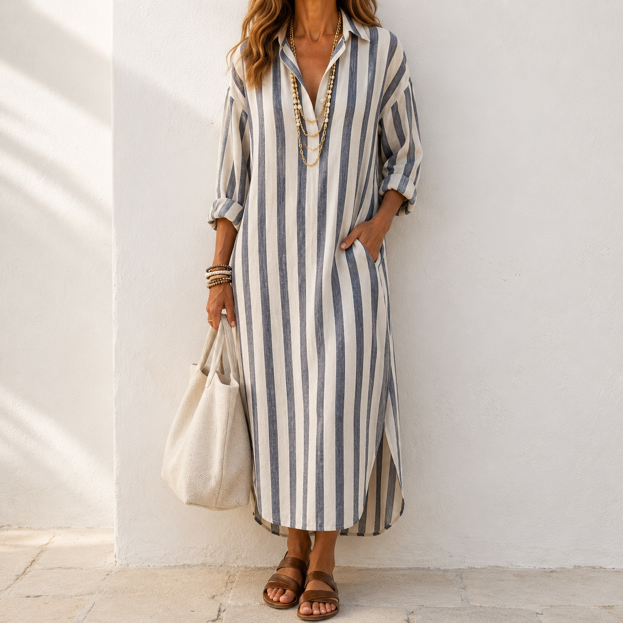 Joanna™ | Striped Midi Shirt Dress