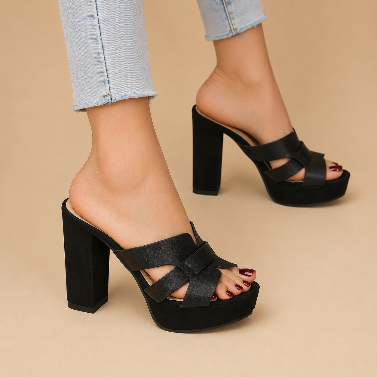 Anouk™ | Platform Block Heel Mule Sandals