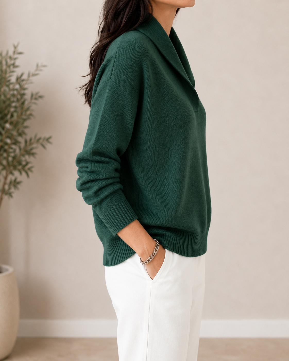 Lucinda™ | Shawl Collar V-Neck Sweater