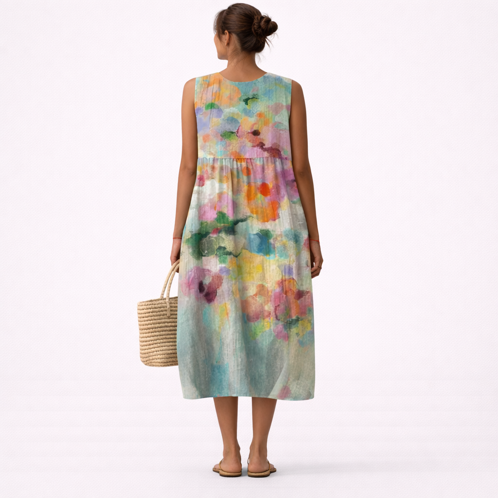 Tivela™ | Elegant Multicolor Midi Dress