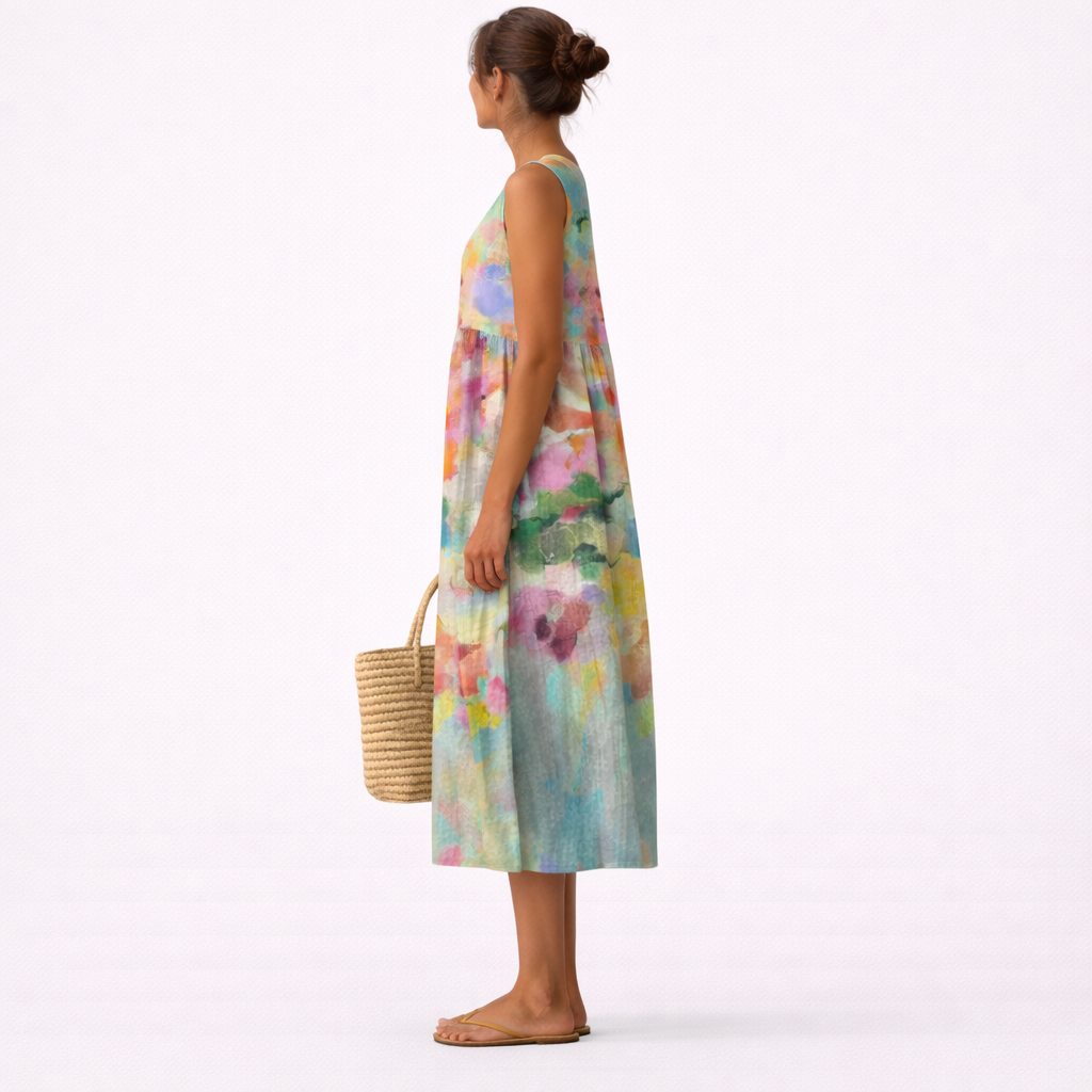 Tivela™ | Elegant Multicolor Midi Dress