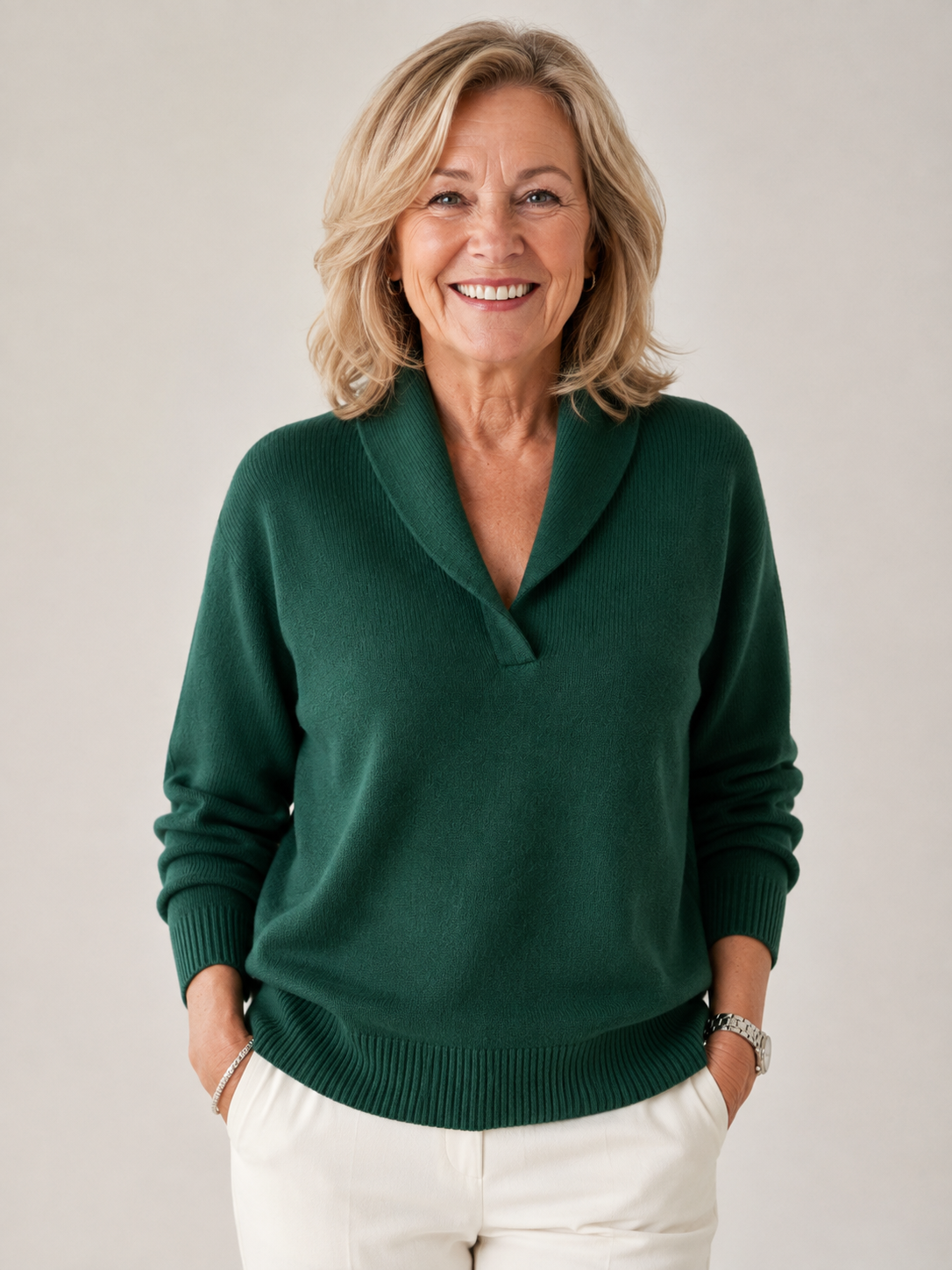 Lucinda™ | Shawl Collar V-Neck Sweater